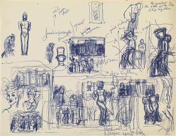 JARED FRENCH Group of 5 pen and ink and pencil drawings.